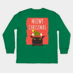 Funny Cat Merry Christmas Holiday Kids Long Sleeve T-Shirt